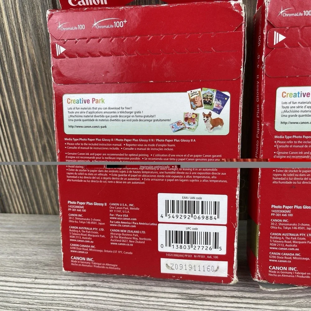 2 Pack New Genuine Canon Photo Paper Plus Glossy II 4x6 PP-301, 100 Sheets